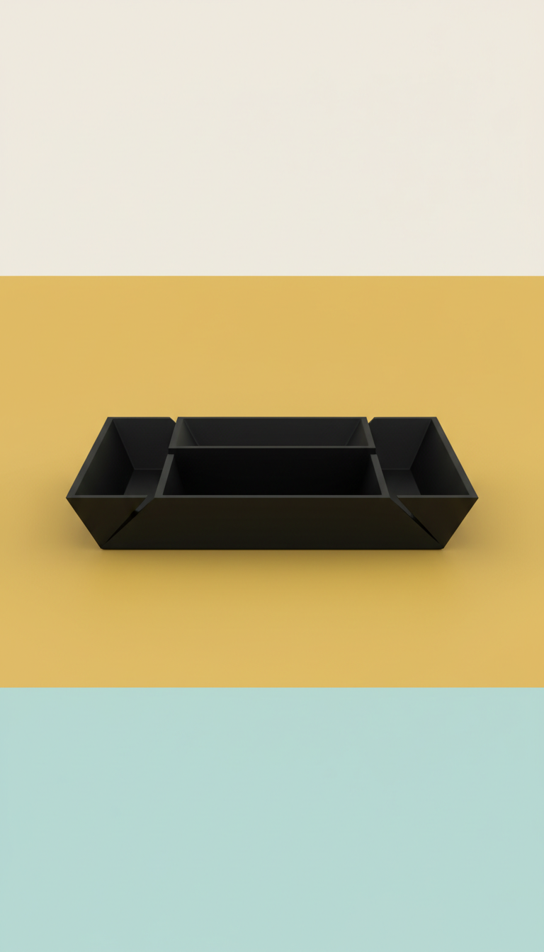 Geometric Jet Black Desk Tray Matte Finish